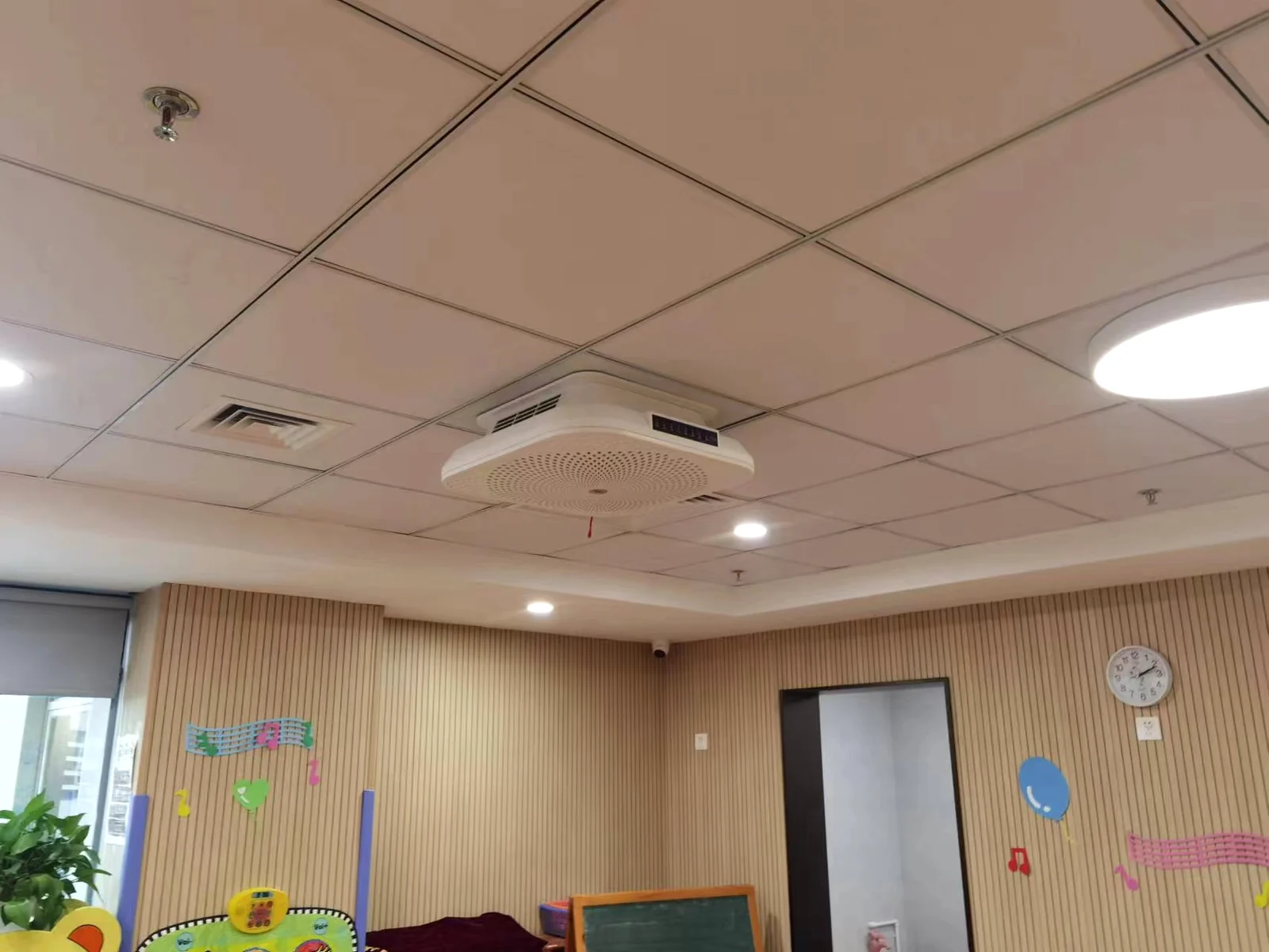 Air-disinfection unit in an empty kindergarten activity room